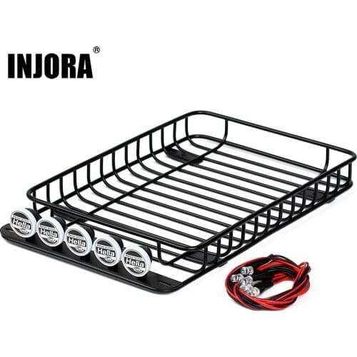 INJORA 232*145mm Metal Roof Rack with 5 LED Lights for 1/10 RC Crawler Car Traxxas TRX-4 Axial SCX10 90046 SCX10 III AXI03007