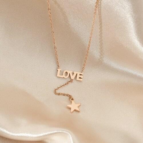 Fashion Simple LOVE Letter Star Pendant Necklace Charming Female Rose Gold Clavicle Chain Romantic Party Jewelry Gift