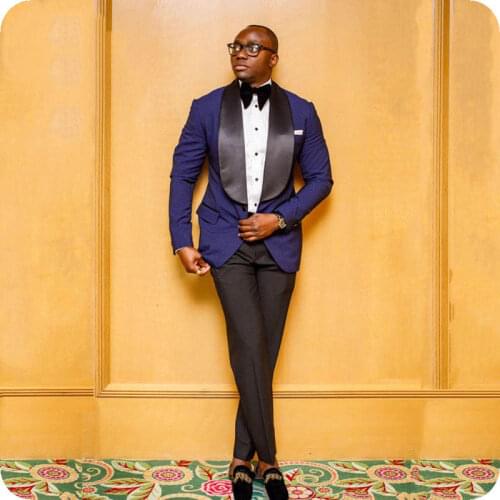 Royal Blue Mens Suits Wedding Groom Plus Size Slim Fit Man Tuxedos Bridegroom Suit Big Black Shawl Lapel Costume Homme 2Piece
