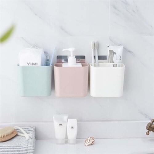 Wall Mounted Bathroom Drain Basket Toothbrush Holder Storage Rack Box Organizer Remote Controller Storage Case Container 1piece