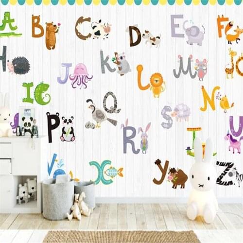 Custom wallpaper mural 3d nordic cartoon animal English alphabet childrens room background wallpaper mural