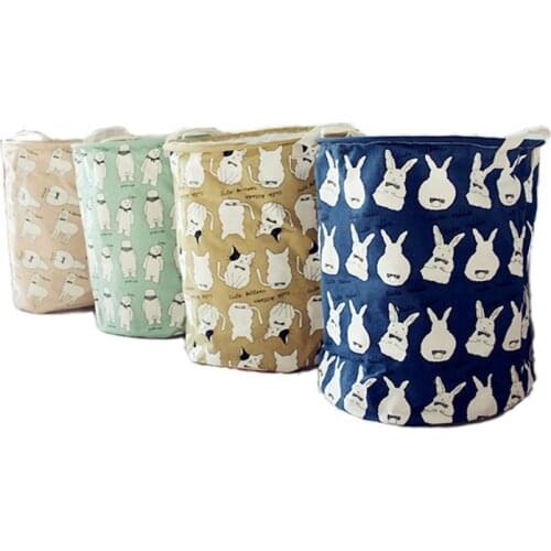 Newest Cartoon Storage Basket Polar Bear Rabbit Pattern Cotton Linen Desk Toy Storage Box Holder Laundry Basket