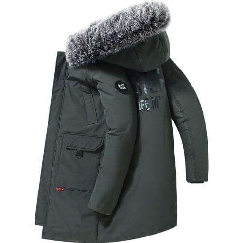 2020 New Winter White Duck Down Jacket Men Fur Collar Thicken Warm Outwear Hooded Black Long Down Coat Men Overcoat High Quality