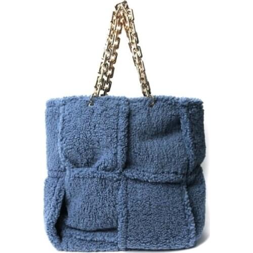 Winter 2020 New Korean Soft Plush Handbag Coarse Chain Warm Faux Fur Woven Bag Vportable Large Shoulder Bag Tote