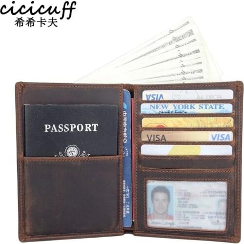 Passport Cover Genuine Leather Multi-function Certificate Bag Travel Wallet Unisex Cards Purse Ticket Holder Crazy Horse Leather