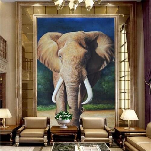 Beibehang 3d room custom mural non-woven wall sticker 3d wild elephants oil painting porch tv back photo wallpaper for walls 3 d