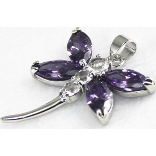 Wholesale 29*35mm purple zircon lovely dragonfly Pendant necklace fashion jewelry