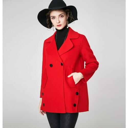Autumn and winter women new style A-type red woolen overcoat lady double-sided fashion clothes female small cashmere coat