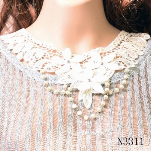 New Women Simulated Pearl Collar Necklace Chain Pendant White Flower Wedding Elegant Lace Necklace Choker Jewelry