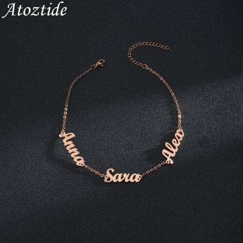 Atoztide Custom Personalized Letter Bracelet Stainless Steel Charms Summer Golden 1-3 Names Chain Engraved for Women Bangle Gift