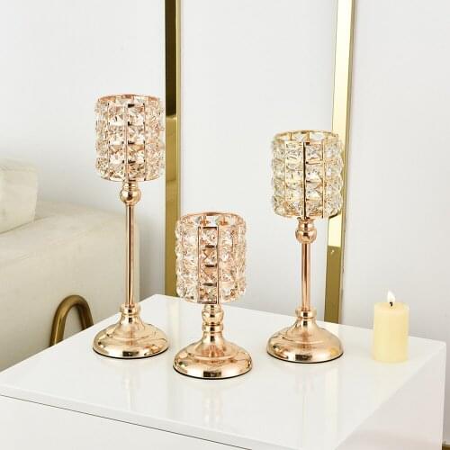 Nordic Shiny Crystal Candle Lantern Gold Candle Votives Silver Candelabra Candlestick For Home Christmas Wedding Decor Gifts