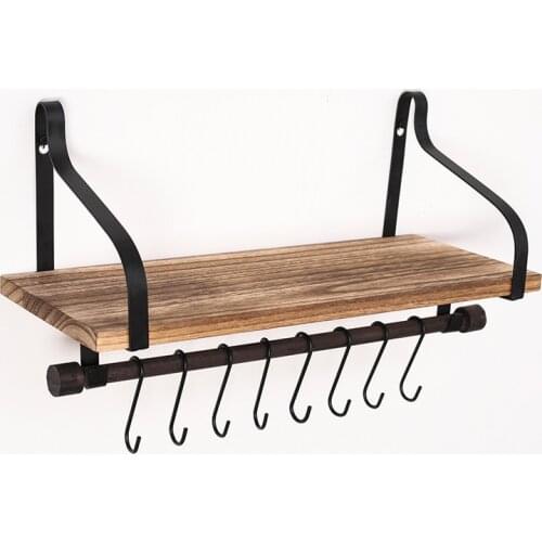 Bathroom living room kitchen suff storage rack multifunctional wood wall shelf solid wood board shelves wrought iron fixed shelf