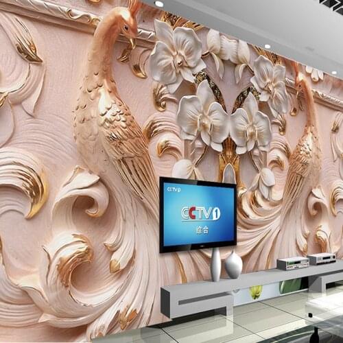 Custom Photo Wallpaper 3D Stereoscopic Relief Peacock Butterfly Floral Background Wall Large Murals Wallpaper For Living Room TV