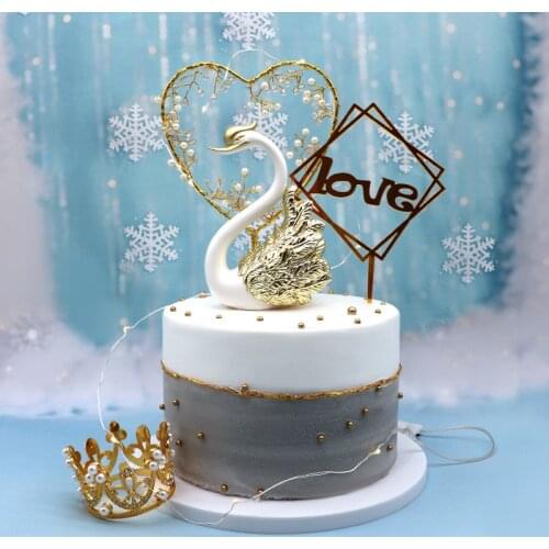 Romantic Crown Swan Cake Topper Flamingo Cake Dessert Baking Decorative Ornaments Birthday Wedding Cake Decoration Supplies