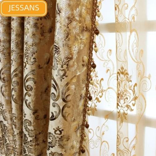 Luxury European Curtains for Living Room Velvet Curtains Sheer Gold Print High Shading Window Curtains for Dining Room Bedroom