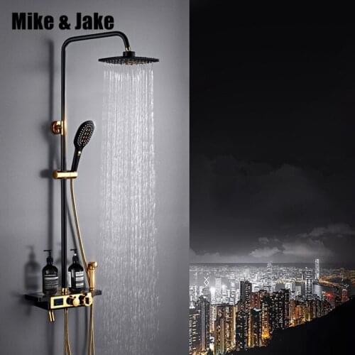 Luxury golden black shower set rainfall shower gold luxury bathtub shower mixer set gold Bath Shower hot and cold Faucet set