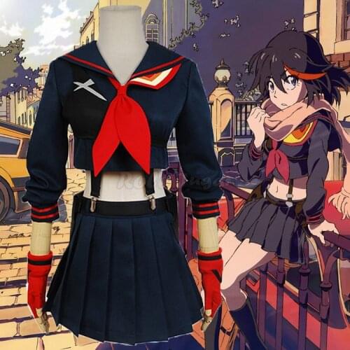 S-2XL Anime KILL La KILL Cosplay Matoi Ryuuko Costume Full Sets Wig Women Girls Halloween Show Clothes Sailor Suit
