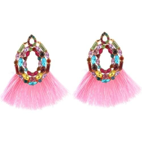 Zouchunfu ZA Crystal Drop Earrings Long Tassel Dangle Earrings Bohemian Style Earrings Wholesale for Party and Wedding Brincos