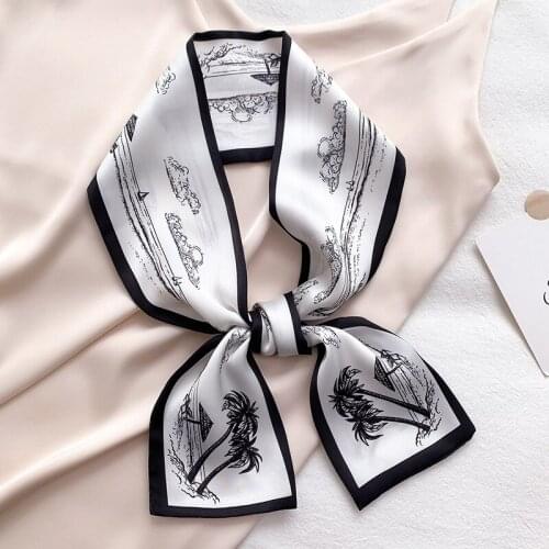 KOI LEAPING Aesthetic fashion printing long silk scarf female multi-function decorative scarf headband tie wrist strap bag belt