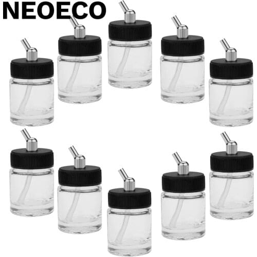10PCS Airbrush Glass Bottles For Dual-Action Siphon Feed Airbrushes Spray Bottle (Jars) with 30 Angle Adapter Lid Assembly