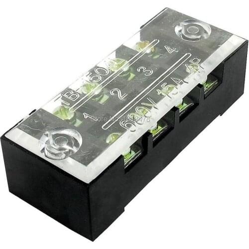 TB-1504 600V 15A 4P Screw Terminal Barrier Strip Block Cable Connector w Cover Copper parts