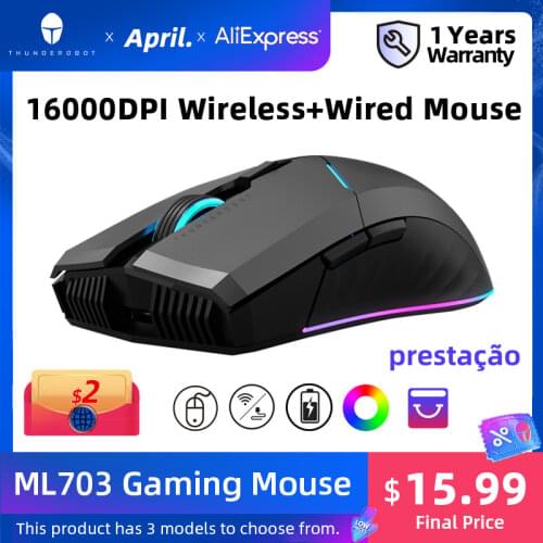 ThundeRobot ML703 Wireless Gaming Mouse 2.4G Wireless Wired RGB Gamer 16000 DPI 1000mAh Rechargeable Mouse for Laptop PC Gaming