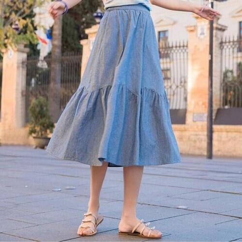 Black Blue Plus Size M-7XL 2020 Spring Summer Women Pure A-Line Denim Skirts Sweet Women Wave Ruffles Students Street Skirts