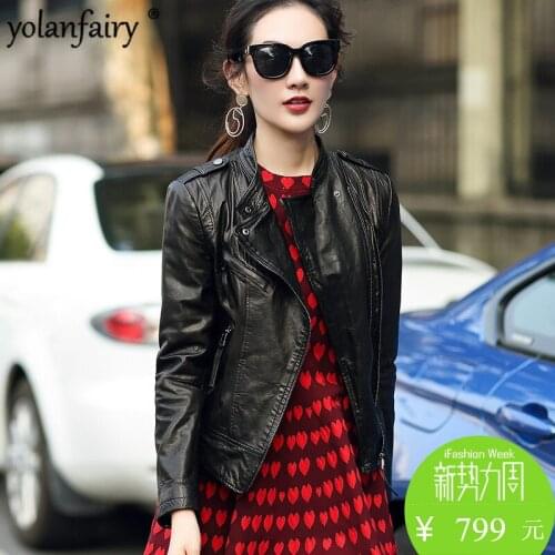 Leather Jacket Women Sheepskin Genuine Leather Jacket Slim Motorcycle Real Leather Jacket Plus Size Chaqueta Mujer 9311 YY623