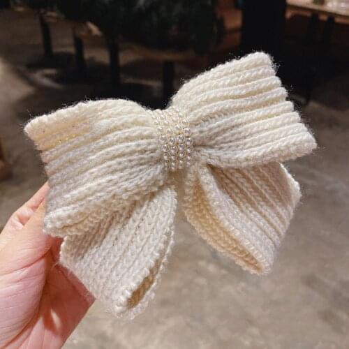 CN Large Bow Hairpin Women Korean Cute Wool Hairpin Girl Back Head Clip Headdress New Style akcesoria do wlosow