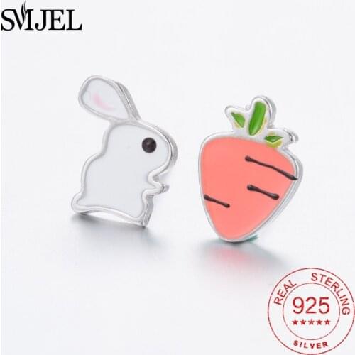 SMJEL 925 Sterling Silver Bunny Rabbit Earrings for Women Cute Animal Rabbit Carrot Stud Earrings Party Gift for Daughter