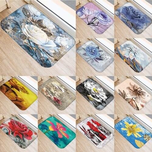 1pcs 40*60cm Colored Rose Flower Pattern Anti-Slip Suede Carpet Door Mat Doormat Outdoor Kitchen Living Room Floor Mat Rug 48279