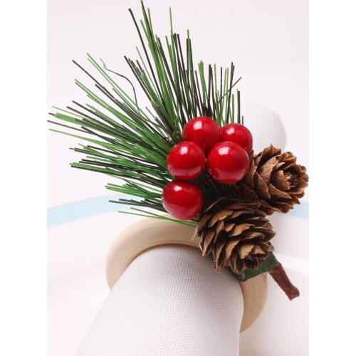 12pcs/lot Christmas table decorations DIY pine cones bells cedar napkin buckle