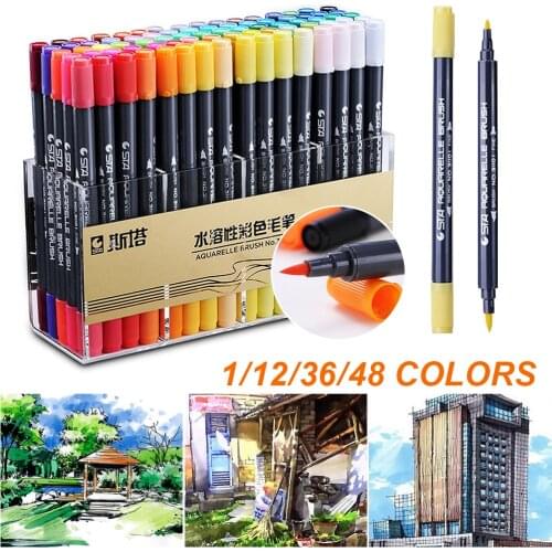 100/48/36/24/1Pcs Paint Marker Pens DIY Markers Drawing Painting Water Coloring Brush Pen Double Tip Head Students Art Supplies
