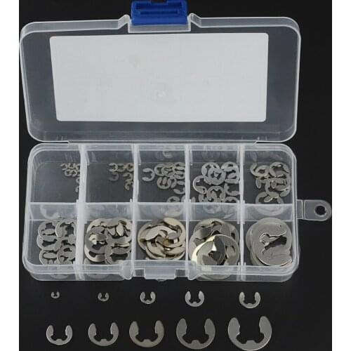 120pcs/box 304 Stainless Steel Stainless Steel E Clip washer Assortment Kit Circlip retaining ring for shaft fastener M1.5~M10