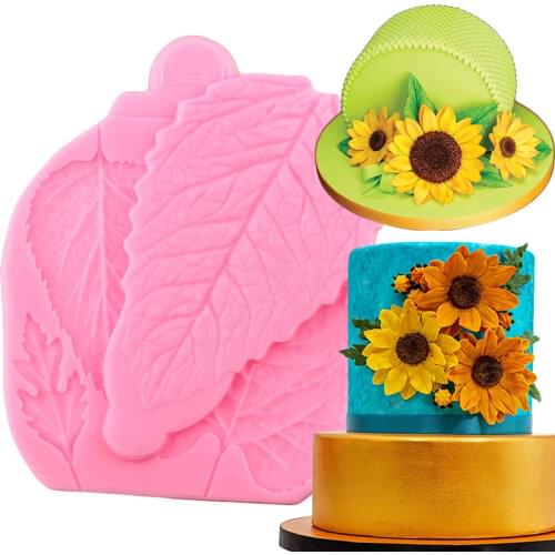 2Pcs Sunflower Daisy Leaves Silicone Mold Cake Border Fondant Cake Decorating Tools Cupcake Candy Clay Chocolate Gumpaste Moulds