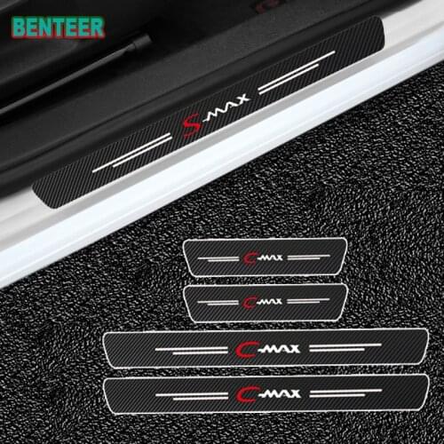 4pcs Carbon Fiber Car Door Sills Protector Stickers For Ford Cmax C-max Smax S-max Car Accessories