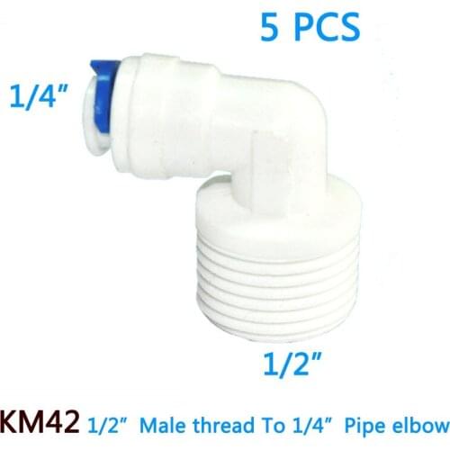 5 PCS Water purifier water Threaded joints/ connector 1/2" External thread to 1/4" pipe accessories fast joint elbow