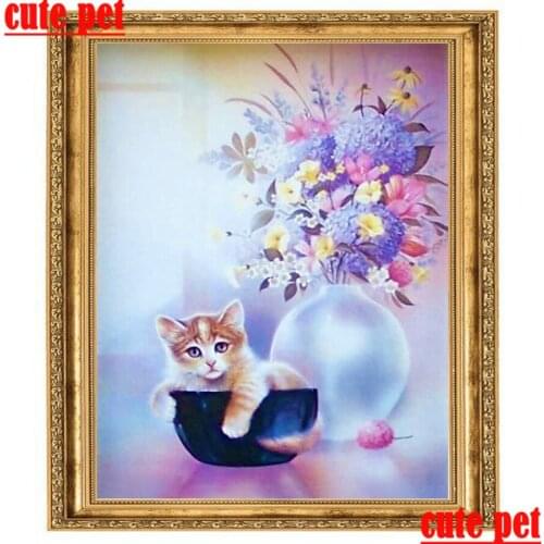 Diy diamond painting embroidery100% Resin teacup cat crossstitches full drillHome Wall Decor diamond painting 3D wallpaper gift