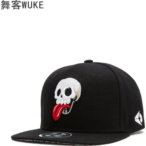 Hip Hop Flat Brim Hat European and American Fashion Skull Embroidery Baseball Cap