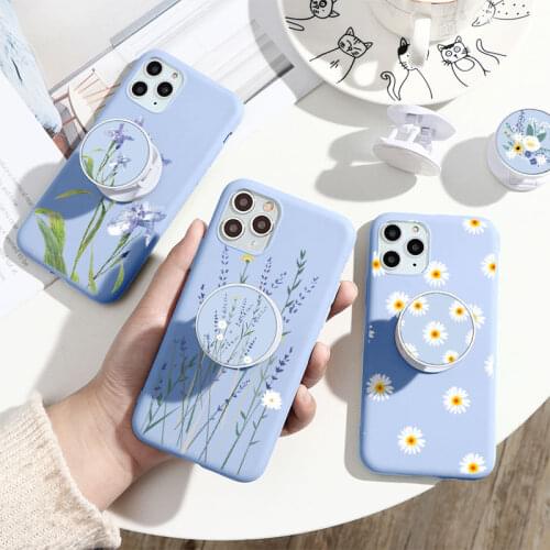 For Samsung Galaxy A11 A12 A21S A31 A51 A71 M11 A20E A10 A20 A30 A40 A40 A71 S9 S10 S20 FE S21 Plus Ultra Holder TPU Floral Case