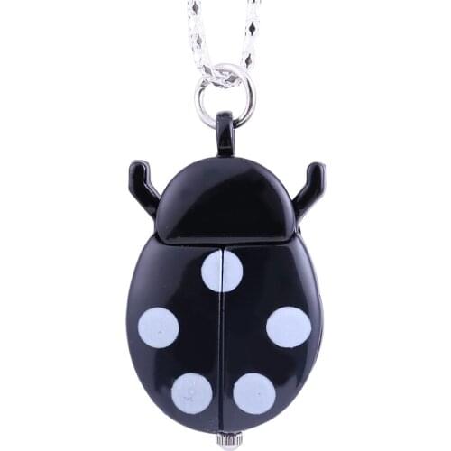 Black and white wave point beetle fashion quartz pocket watch accessories clock fashion men and women gift belt necklace