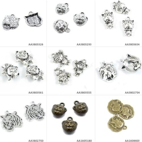 Antique Bronze Silver Plated Jewelry Making Charms Roman Warrior Tag Portrait Tiger Head Chinese Zodiac Beading Crafting