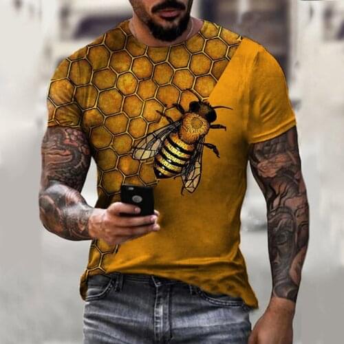 Summer Men T-shirt Harajuku Vintage Bee Print Streetwear Casual O-Neck Short Sleeve Top Hip Hop Oversized T-Shirt For Mens