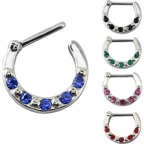 Indian Style Surgical Steel Septum Clicker Ring 5 Colors Shining Zircon Fashion Nose Rings Charming Real Septum Piercing Jewelry