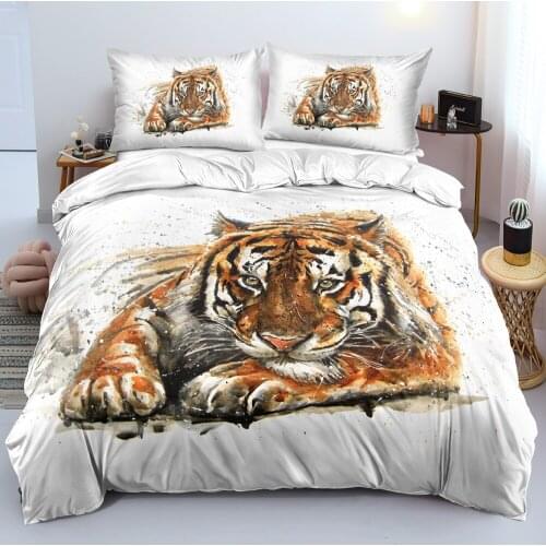 3D White Bedding Set Custom Design Animal Duvet Cover Sets Tiger Bed Linen Pillow Covers King Queen Single Twin Size 160*200cm