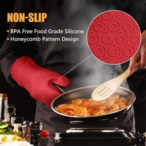 Kitchen Heat Resistant Silicone Glove Microwave Oven Insulation Mitts For Baking Cooking BBQ With Pinch Mitts & Silicone Pads