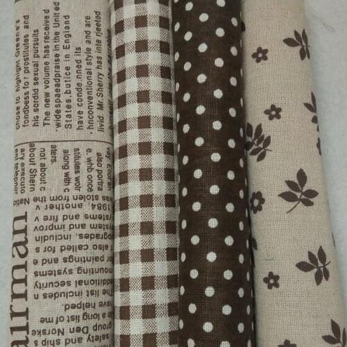 Royal Brown Newspaper Polka Dot Check Flower Printed Linen Cotton Fabric 48x110cm Vintage Linen Fabric DIY Sewing Textiles Curta
