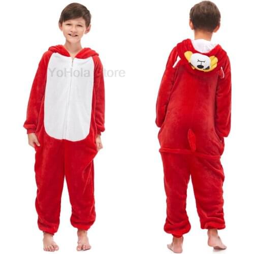 Cute Kids Baby Kigurumi Animal Red Animal Cosplay Onesie Homewear Pajamas Flannel Cartoon Party Costumes Jumpsuits Zipper