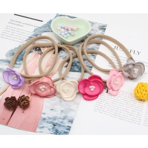 Miss Cute Candy Color Headband Flower pearl Children Pink Fashion Hair Accessories Elastic Bands Baby Girl Gift Hairbands