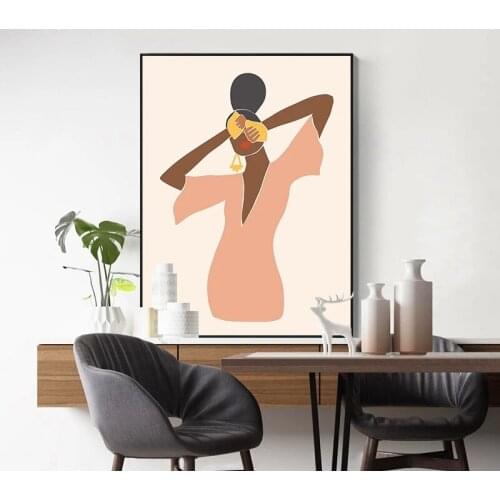 Nordic Abstract Vintage Wall Art Poster Geometric Plant Lady Line Canvas Painting Boho Decorative Picture Living Room Home Decor